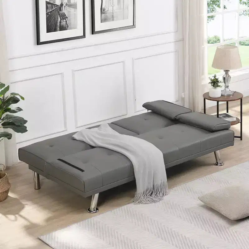 TUYOHW Divano Letto Futon Pieghevole Convertibile in PVC da 66.1 Pollici con 2 Portabicchieri per Soggiorno, Ufficio, Appartamento, Camera da Letto