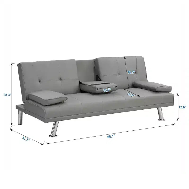 TUYOHW Divano Letto Futon Pieghevole Convertibile in PVC da 66.1 Pollici con 2 Portabicchieri per Soggiorno, Ufficio, Appartamento, Camera da Letto