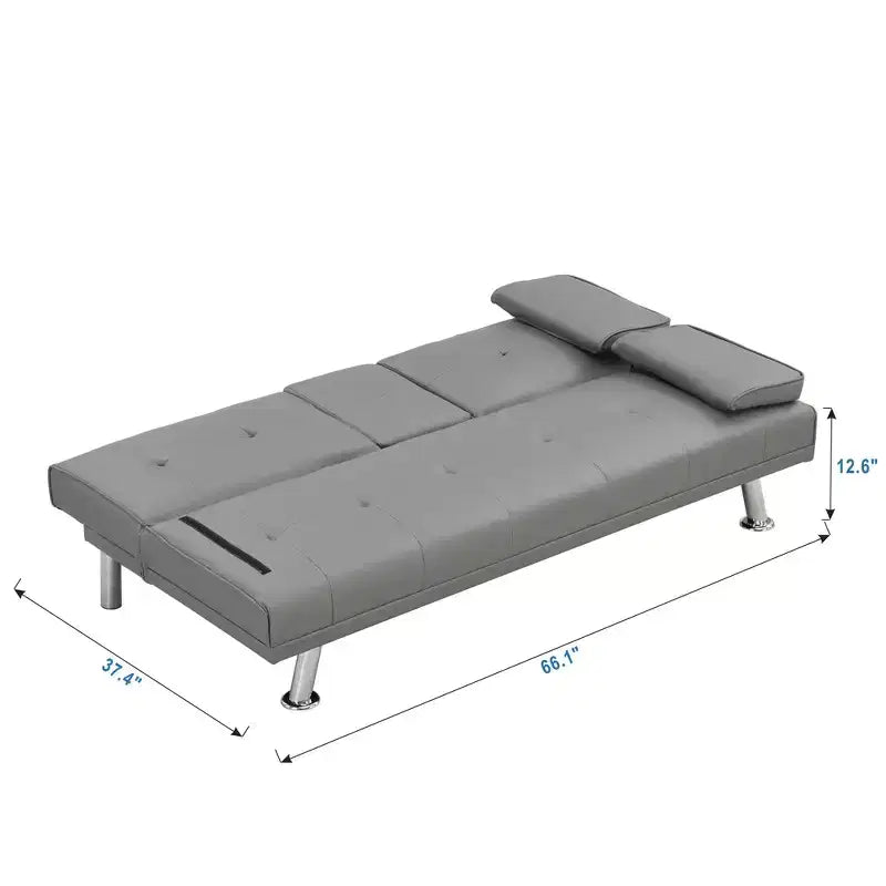 TUYOHW Divano Letto Futon Pieghevole Convertibile in PVC da 66.1 Pollici con 2 Portabicchieri per Soggiorno, Ufficio, Appartamento, Camera da Letto