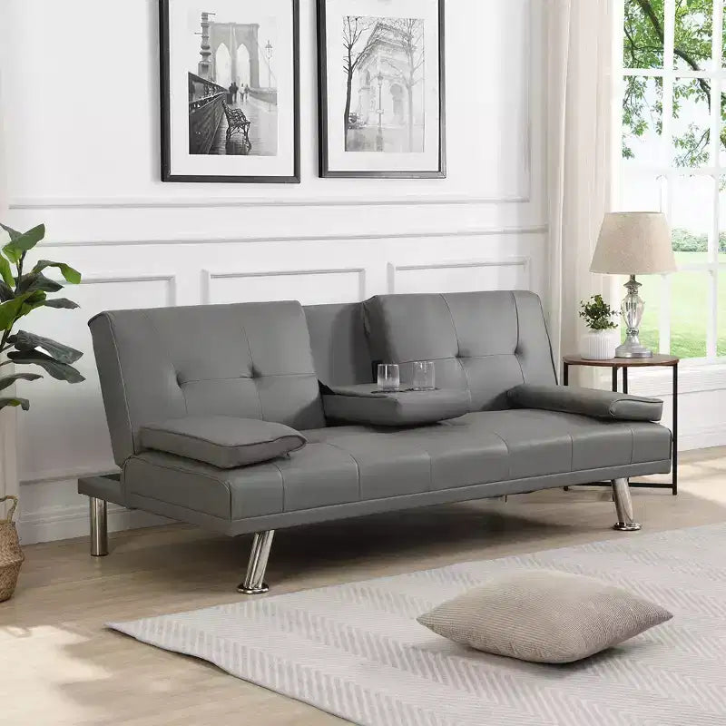TUYOHW Divano Letto Futon Pieghevole Convertibile in PVC da 66.1 Pollici con 2 Portabicchieri per Soggiorno, Ufficio, Appartamento, Camera da Letto