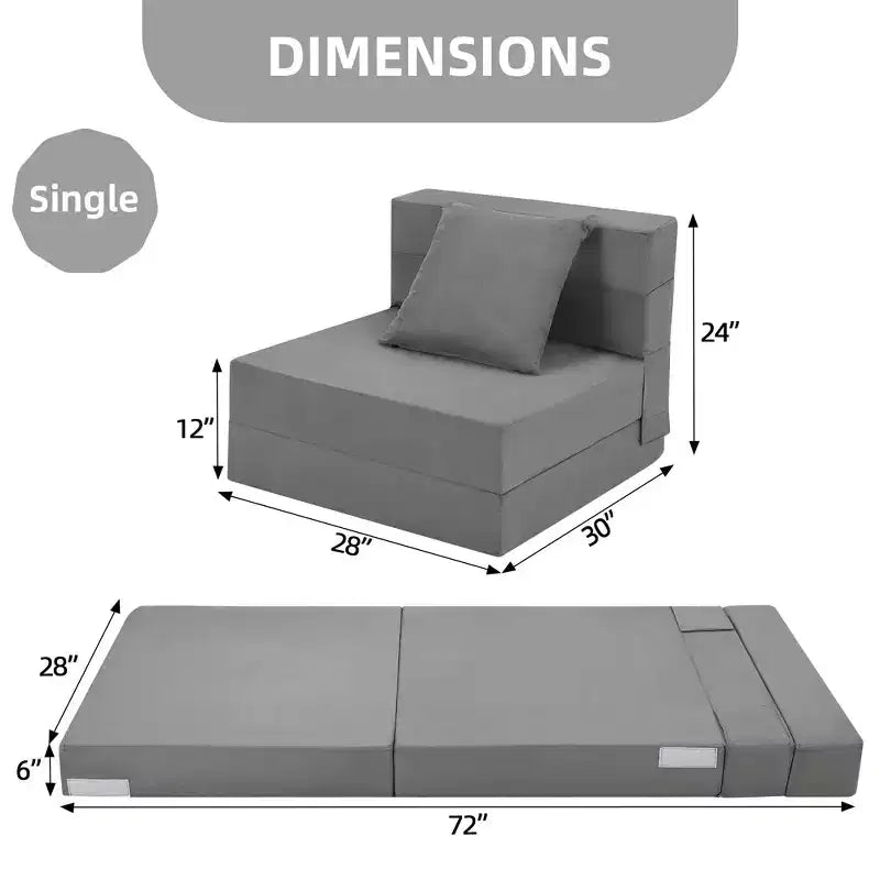 COZONY Canapé-lit pliant, Canapé-lit pliable avec oreiller, Matelas de couchage convertible, Canapé-futon au sol avec housse lavable en mousse à mémoire de forme, Taille individuelle