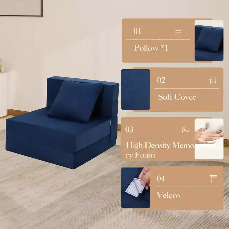 COZONY Canapé-lit pliant, Canapé-lit pliable avec oreiller, Matelas de couchage convertible, Canapé-futon au sol avec housse lavable en mousse à mémoire de forme, Taille individuelle