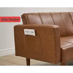 COZONY 75 Divano letto futon moderno di metà secolo, divano letto convertibile in pelle PU con schienale regolabile, divanetto con tasche laterali, marrone