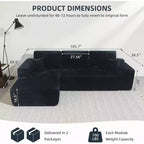 Canapé d'angle modulable MooxvMoo avec coussins décoratifs et assise profonde, canapé confortable en forme de L avec méridienne, 105 canapés modulaires pour salon, Noir