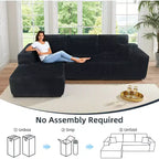 Canapé d'angle modulable MooxvMoo avec coussins décoratifs et assise profonde, canapé confortable en forme de L avec méridienne, 105 canapés modulaires pour salon, Noir
