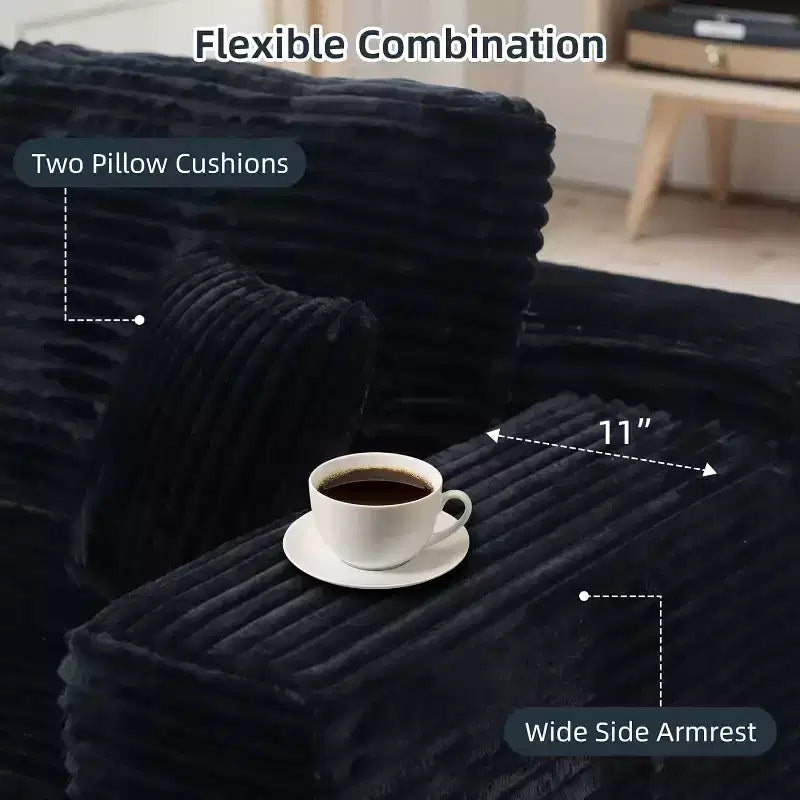 Canapé d'angle modulable MooxvMoo avec coussins décoratifs et assise profonde, canapé confortable en forme de L avec méridienne, 105 canapés modulaires pour salon, Noir