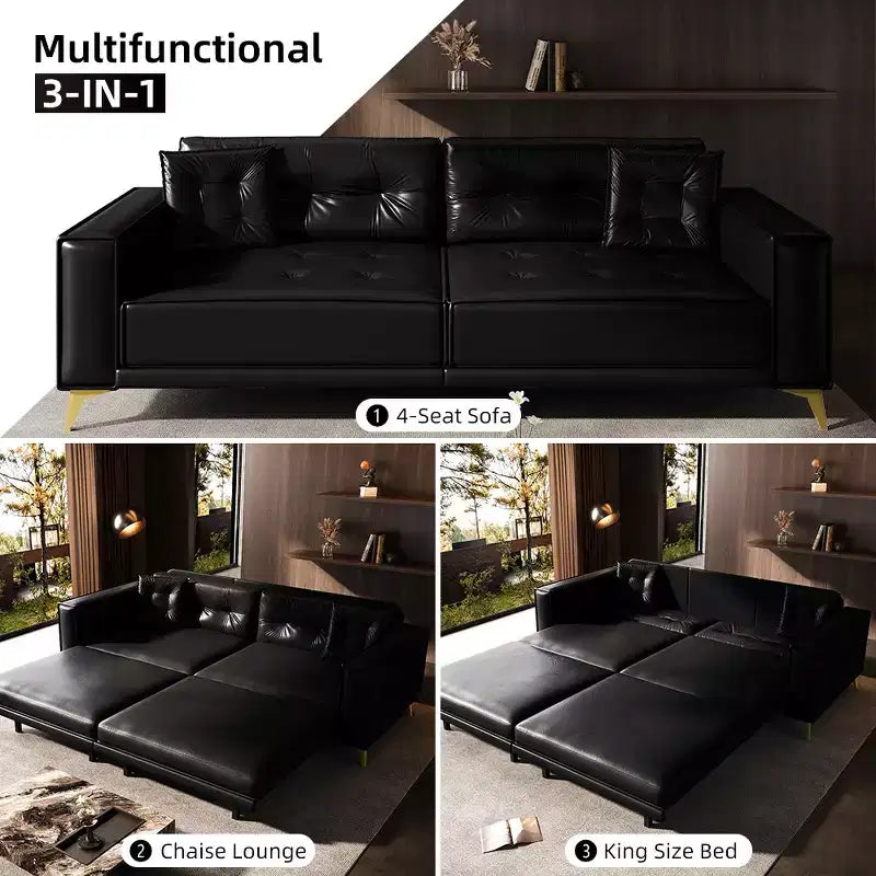 Whisen 92.1 Canapé-lit escamotable King Size, canapé convertible 3 en 1 en similicuir avec 2 oreillers