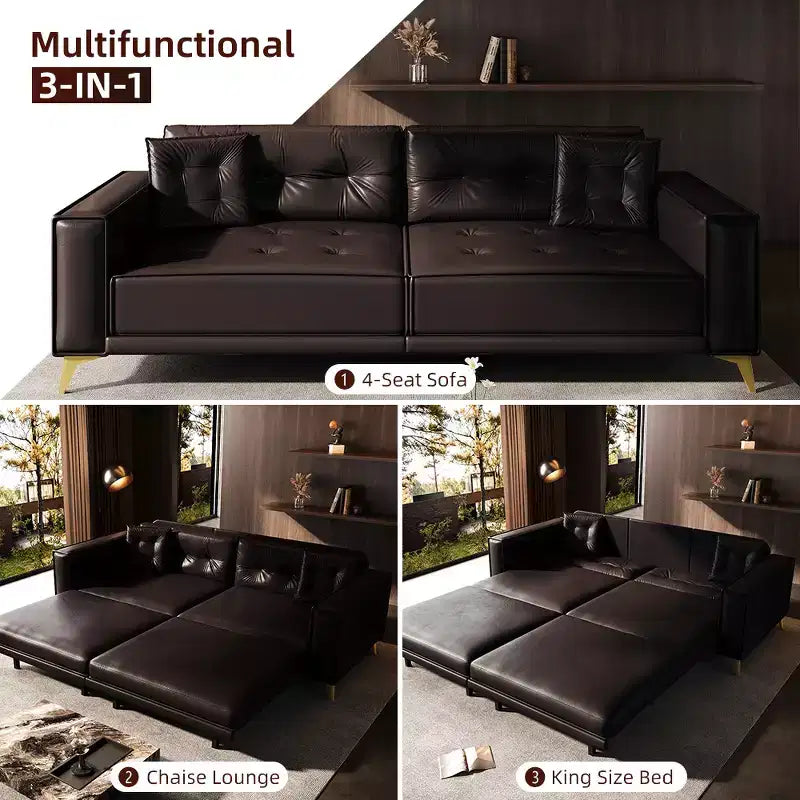 Whisen 92.1 Canapé-lit escamotable King Size, canapé convertible 3 en 1 en similicuir avec 2 oreillers