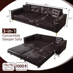 Whisen 92.1 Canapé-lit escamotable King Size, canapé convertible 3 en 1 en similicuir avec 2 oreillers