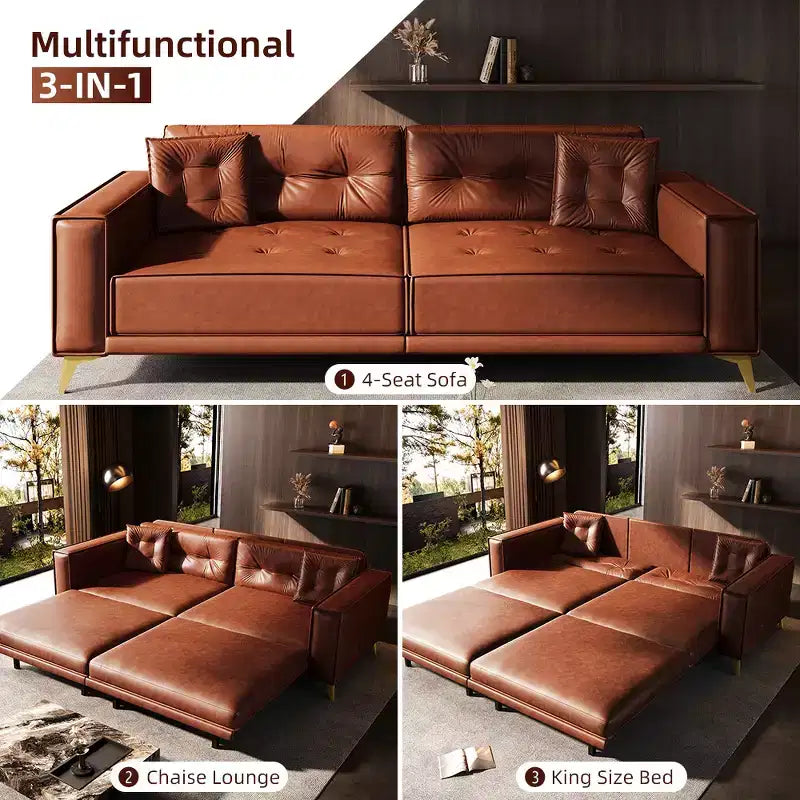 Whisen 92.1 Canapé-lit escamotable King Size, canapé convertible 3 en 1 en similicuir avec 2 oreillers