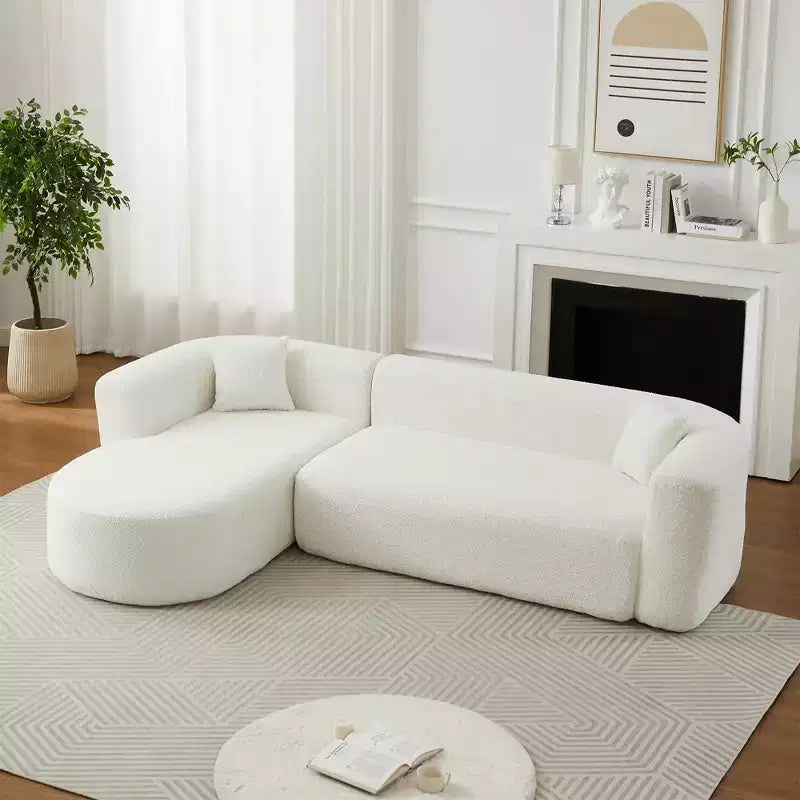 Divano componibile a L Clihome 109.4, chaise longue sinistra, divano Cloud in tessuto ciniglia con 2 cuscini