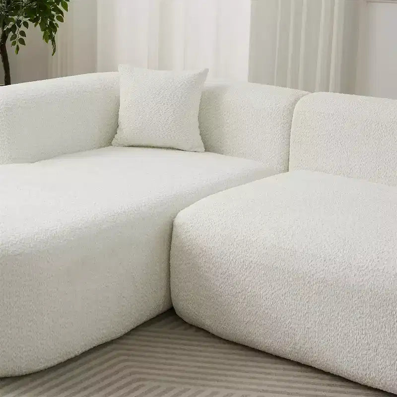 Divano componibile a L Clihome 109.4, chaise longue sinistra, divano Cloud in tessuto ciniglia con 2 cuscini