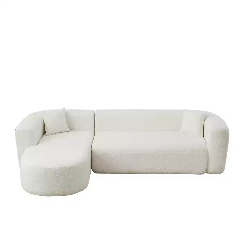 Divano componibile a L Clihome 109.4, chaise longue sinistra, divano Cloud in tessuto ciniglia con 2 cuscini