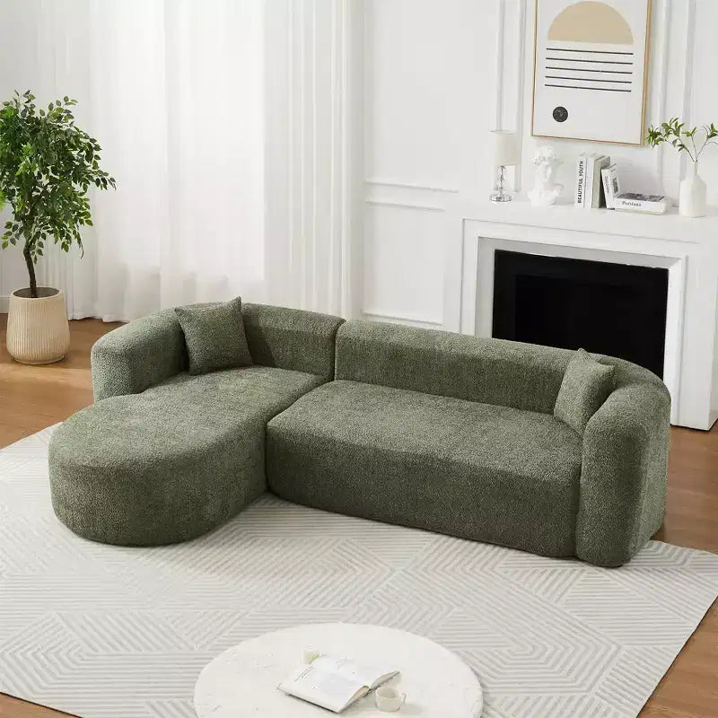 Divano componibile a L Clihome 109.4, chaise longue sinistra, divano Cloud in tessuto ciniglia con 2 cuscini