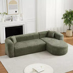 Divano sezionale modulare a L Clihome 109.4, chaise longue destra, in tessuto ciniglia, modello Cloud, con 2 cuscini