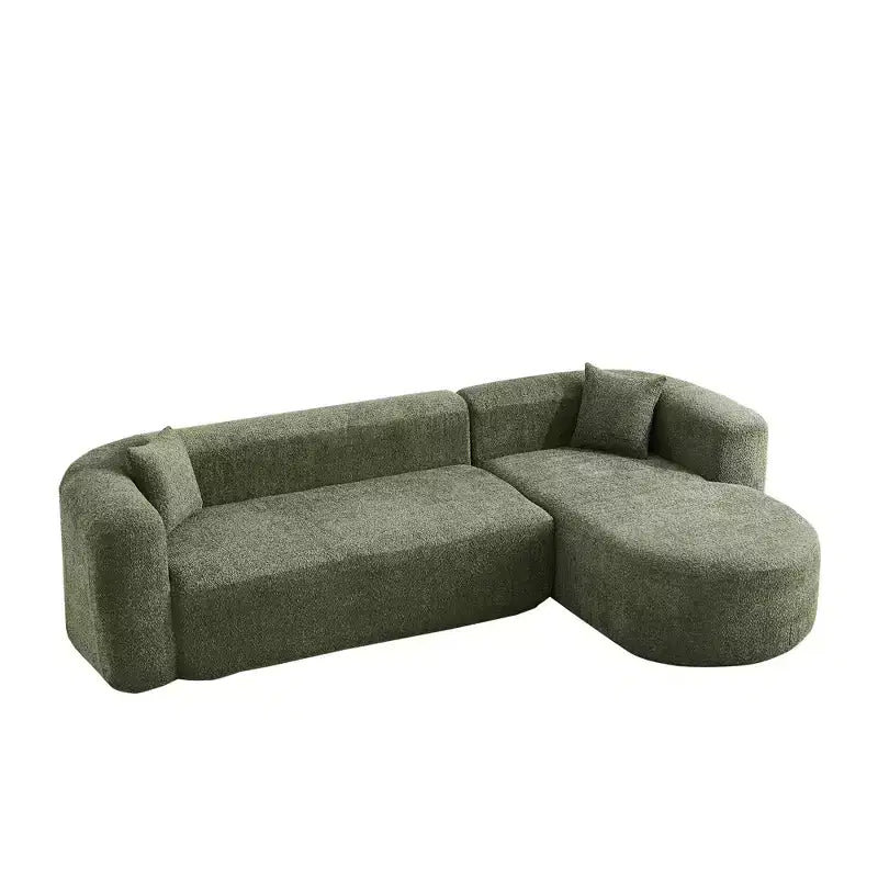 Divano sezionale modulare a L Clihome 109.4, chaise longue destra, in tessuto ciniglia, modello Cloud, con 2 cuscini