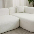 Divano sezionale modulare a L Clihome 109.4, chaise longue destra, in tessuto ciniglia, modello Cloud, con 2 cuscini