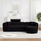 Divano sezionale modulare a L Clihome 109.4, chaise longue destra, in tessuto ciniglia, modello Cloud, con 2 cuscini