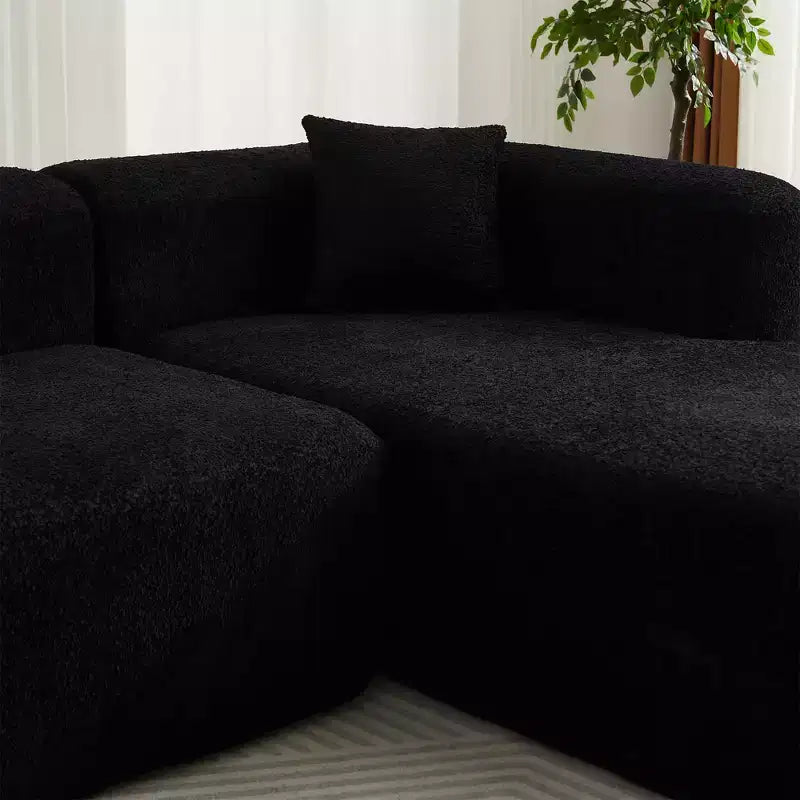 Divano sezionale modulare a L Clihome 109.4, chaise longue destra, in tessuto ciniglia, modello Cloud, con 2 cuscini