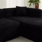 Divano sezionale modulare a L Clihome 109.4, chaise longue destra, in tessuto ciniglia, modello Cloud, con 2 cuscini