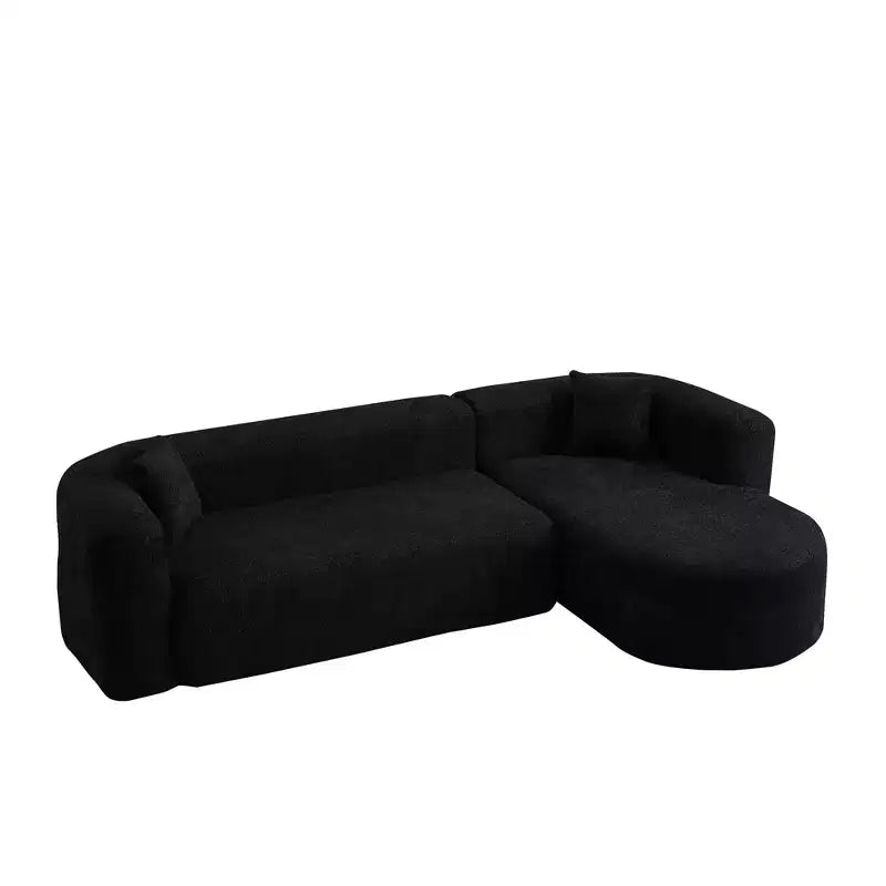 Divano sezionale modulare a L Clihome 109.4, chaise longue destra, in tessuto ciniglia, modello Cloud, con 2 cuscini