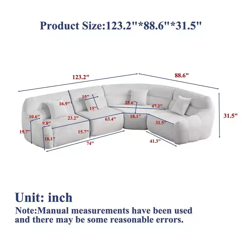 Clihome 123.2 Canapé d'angle nuage en chenille, canapé incurvé de luxe moderne avec 4 oreillers