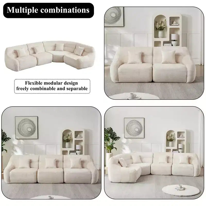 Clihome 123.2 Canapé d'angle nuage en chenille, canapé incurvé de luxe moderne avec 4 oreillers