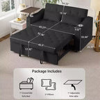 Canapé-lit convertible MooxvMoo 3 en 1, avec petite table, ports USB et Type-C, causeuse convertible avec poches latérales, noir