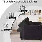 Canapé-lit convertible MooxvMoo 3 en 1, avec petite table, ports USB et Type-C, causeuse convertible avec poches latérales, noir
