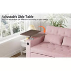 Canapé-lit convertible 3 en 1 MooxvMoo, canapé gigogne avec petite table, ports USB et Type-C, canapé-lit deux places avec poches latérales, rose