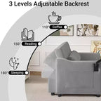 MooxvMoo Divano letto 3 in 1, divano estraibile convertibile con tavolino, porte USB e Type-C, divano letto a due posti con tasche laterali, grigio