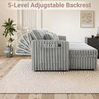 Canapé de jour en forme de U MooxvMoo 124 avec rangement, grand canapé convertible avec lit gigogne, dossier réglable, ports USB et porte-gobelets, gris