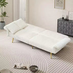 MooxvMoo Divano Letto Futon, Divano Letto Futon Convertibile con Schienale Regolabile, 2 Cuscini, Divanetto Futon in Velluto a Coste per Piccoli Spazi, Soggiorno, Bianco