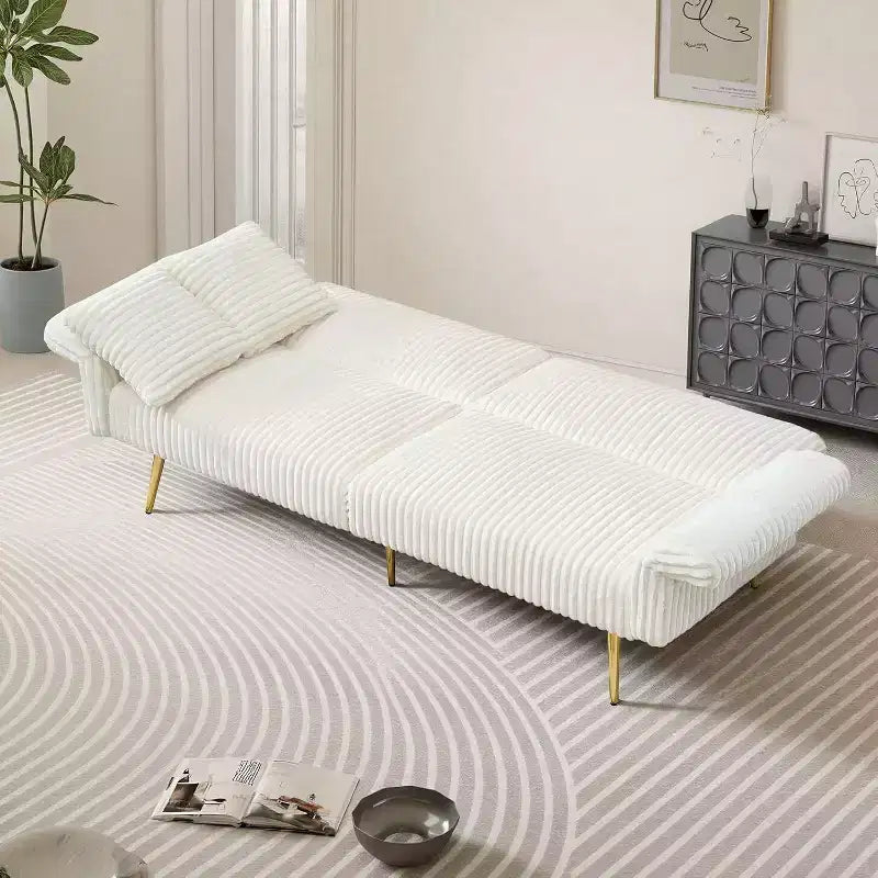 MooxvMoo Divano Letto Futon, Divano Letto Futon Convertibile con Schienale Regolabile, 2 Cuscini, Divanetto Futon in Velluto a Coste per Piccoli Spazi, Soggiorno, Bianco