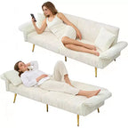 MooxvMoo Divano Letto Futon, Divano Letto Futon Convertibile con Schienale Regolabile, 2 Cuscini, Divanetto Futon in Velluto a Coste per Piccoli Spazi, Soggiorno, Bianco