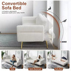 MooxvMoo Divano Letto Futon, Divano Letto Futon Convertibile con Schienale Regolabile, 2 Cuscini, Divanetto Futon in Velluto a Coste per Piccoli Spazi, Soggiorno, Bianco