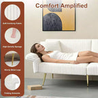 MooxvMoo Divano Letto Futon, Divano Letto Futon Convertibile con Schienale Regolabile, 2 Cuscini, Divanetto Futon in Velluto a Coste per Piccoli Spazi, Soggiorno, Bianco
