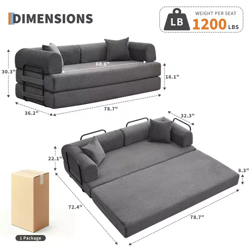 Acekool Divano Letto Convertibile da Terra con Seduta Profonda e Rivestimento in Velluto a Coste Confortevole