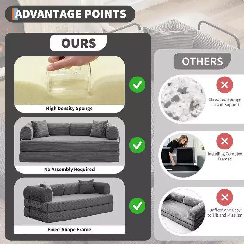 Acekool Divano Letto Convertibile da Terra con Seduta Profonda e Rivestimento in Velluto a Coste Confortevole