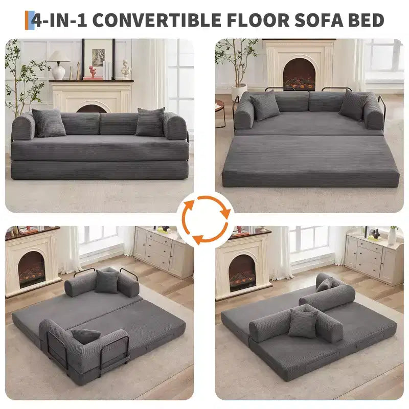 Acekool Divano Letto Convertibile da Terra con Seduta Profonda e Rivestimento in Velluto a Coste Confortevole