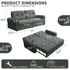MooxvMoo 77 Canapé-lit convertible moderne en chenille, canapé-lit escamotable avec port de chargement USB et porte-gobelet, dossier réglable, poches latérales, vert