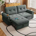 MooxvMoo 77 Canapé-lit convertible moderne en chenille, canapé-lit escamotable avec port de chargement USB et porte-gobelet, dossier réglable, poches latérales, vert
