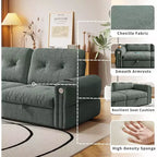 MooxvMoo 77 Canapé-lit convertible moderne en chenille, canapé-lit escamotable avec port de chargement USB et porte-gobelet, dossier réglable, poches latérales, vert
