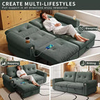 MooxvMoo 77 Canapé-lit convertible moderne en chenille, canapé-lit escamotable avec port de chargement USB et porte-gobelet, dossier réglable, poches latérales, vert