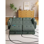 MooxvMoo 77 Canapé-lit convertible moderne en chenille, canapé-lit escamotable avec port de chargement USB et porte-gobelet, dossier réglable, poches latérales, vert