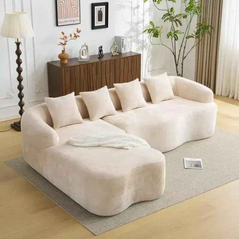 Divano componibile a L Clihome in ciniglia ad alta densità, divano a compressione completa con chaise longue curva