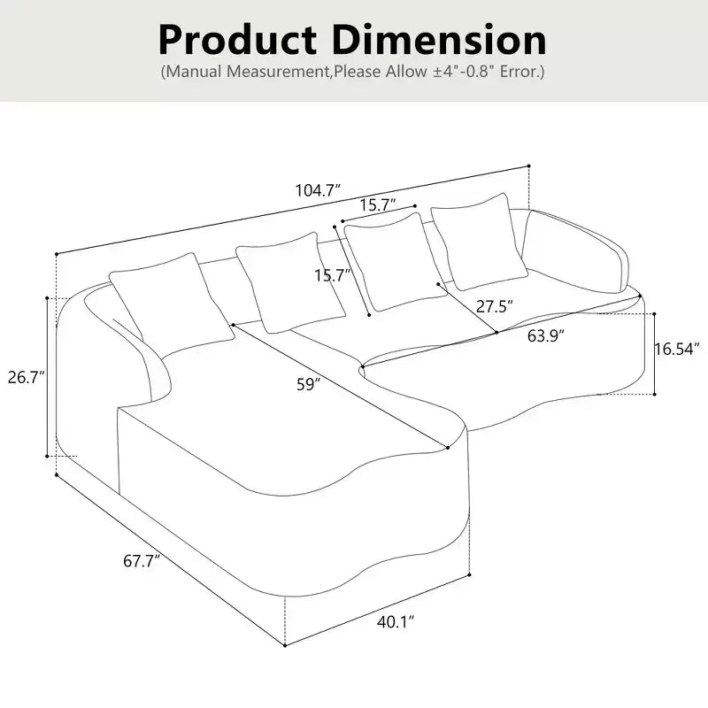 Divano componibile a L Clihome in ciniglia ad alta densità, divano a compressione completa con chaise longue curva