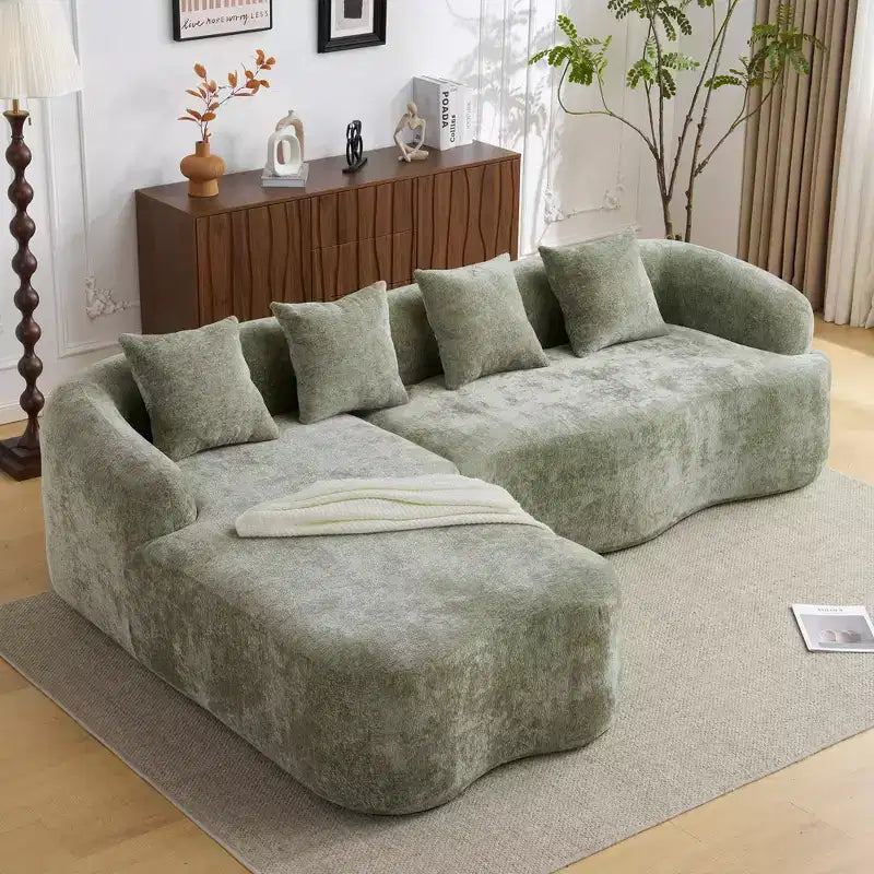 Divano componibile a L Clihome in ciniglia ad alta densità, divano a compressione completa con chaise longue curva