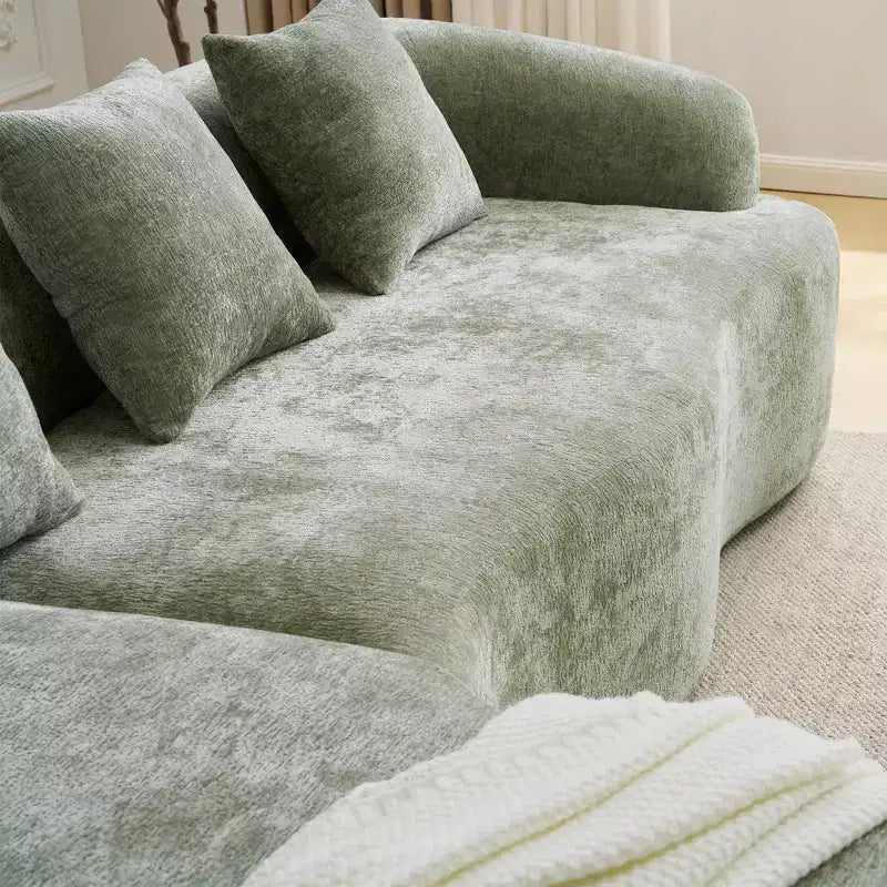 Divano componibile a L Clihome in ciniglia ad alta densità, divano a compressione completa con chaise longue curva