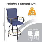 Lot de 2 tabourets de bar pivotants d'extérieur toutes saisons – Chaises de terrasse à dossier haut avec accoudoirs, hauteur comptoir pour terrasse, patio ou jardin